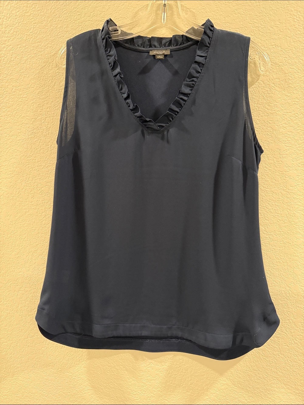 Ann Taylor Navy V-Neck Ruffle Trim Sleeveless Camisole